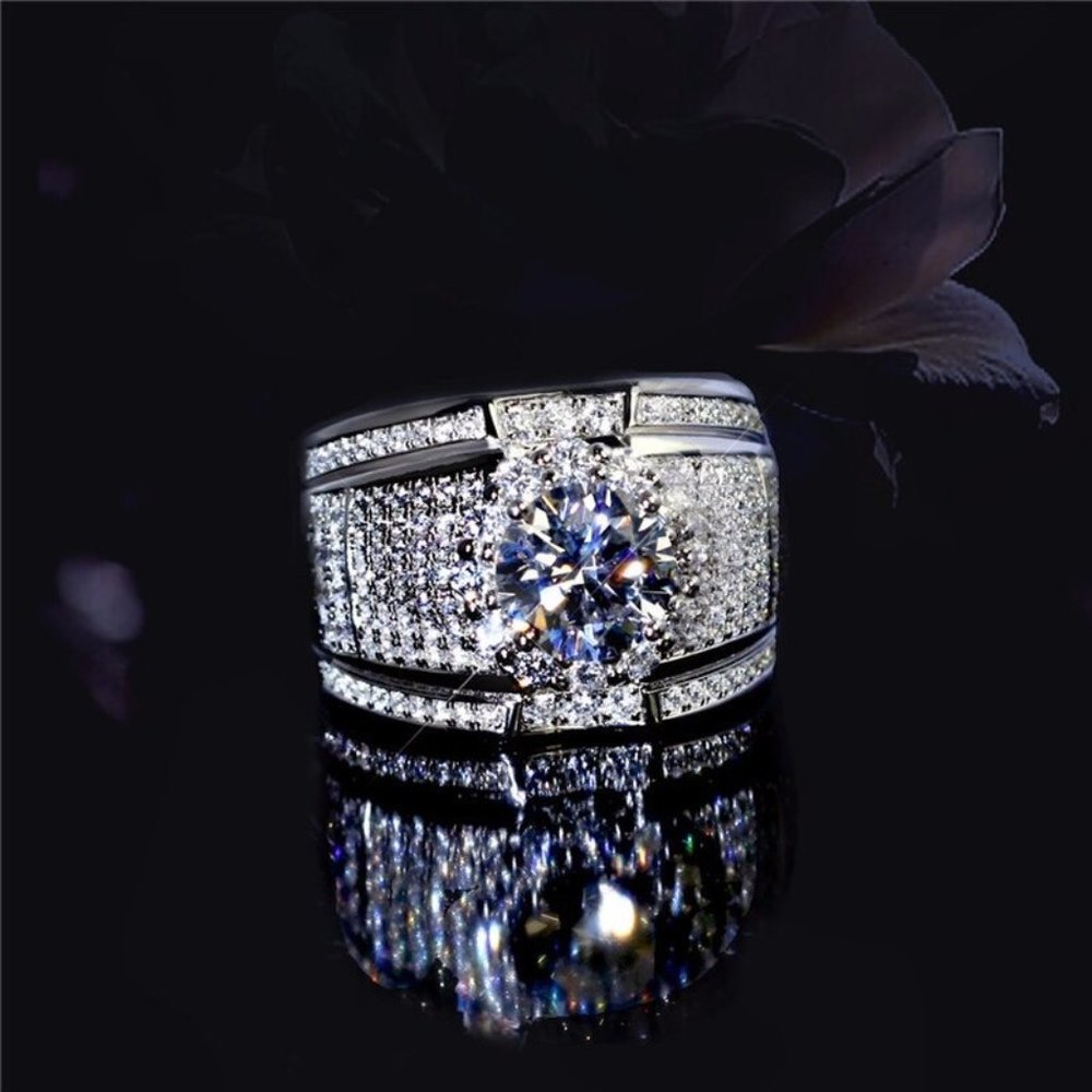 Sterling Big Zircon Dimond Stone Ring for Women - Picture 2 of 11